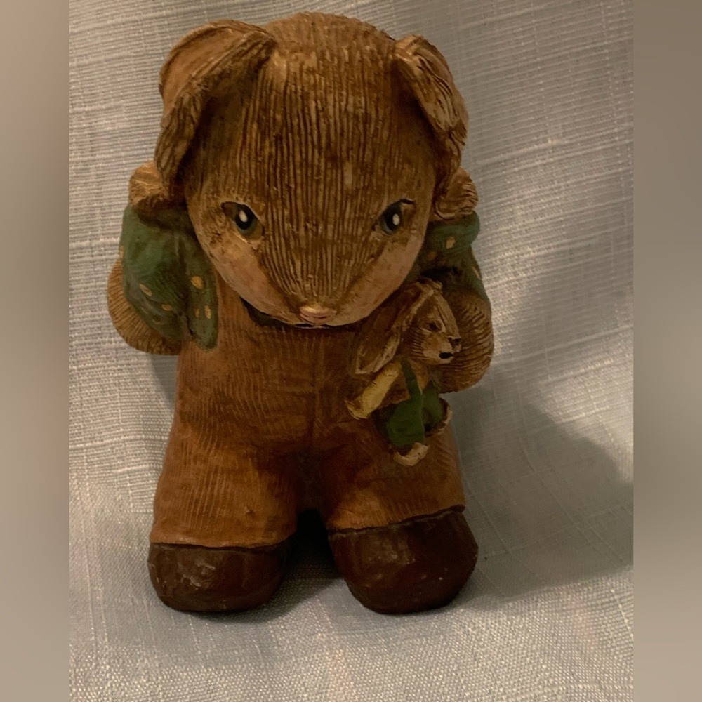 Bunny Rabbit Hand Crafted Wood Look Ceramic Vintage With Coveralls